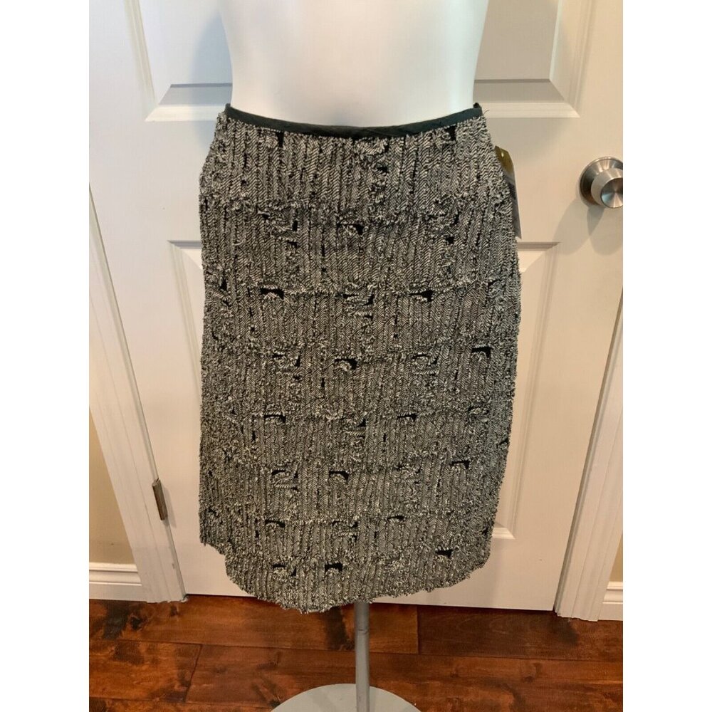Marianne Kooimans Black & White 100% Silk Textured Straight Pencil Skirt, Size 2